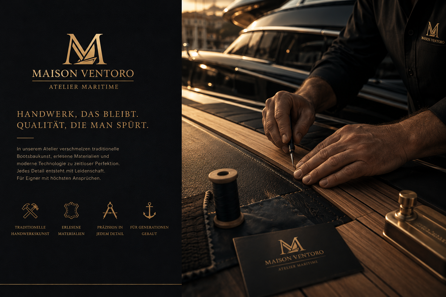 Handwerkliche Arbeit an Leder und Holz auf einem Yachtdeck