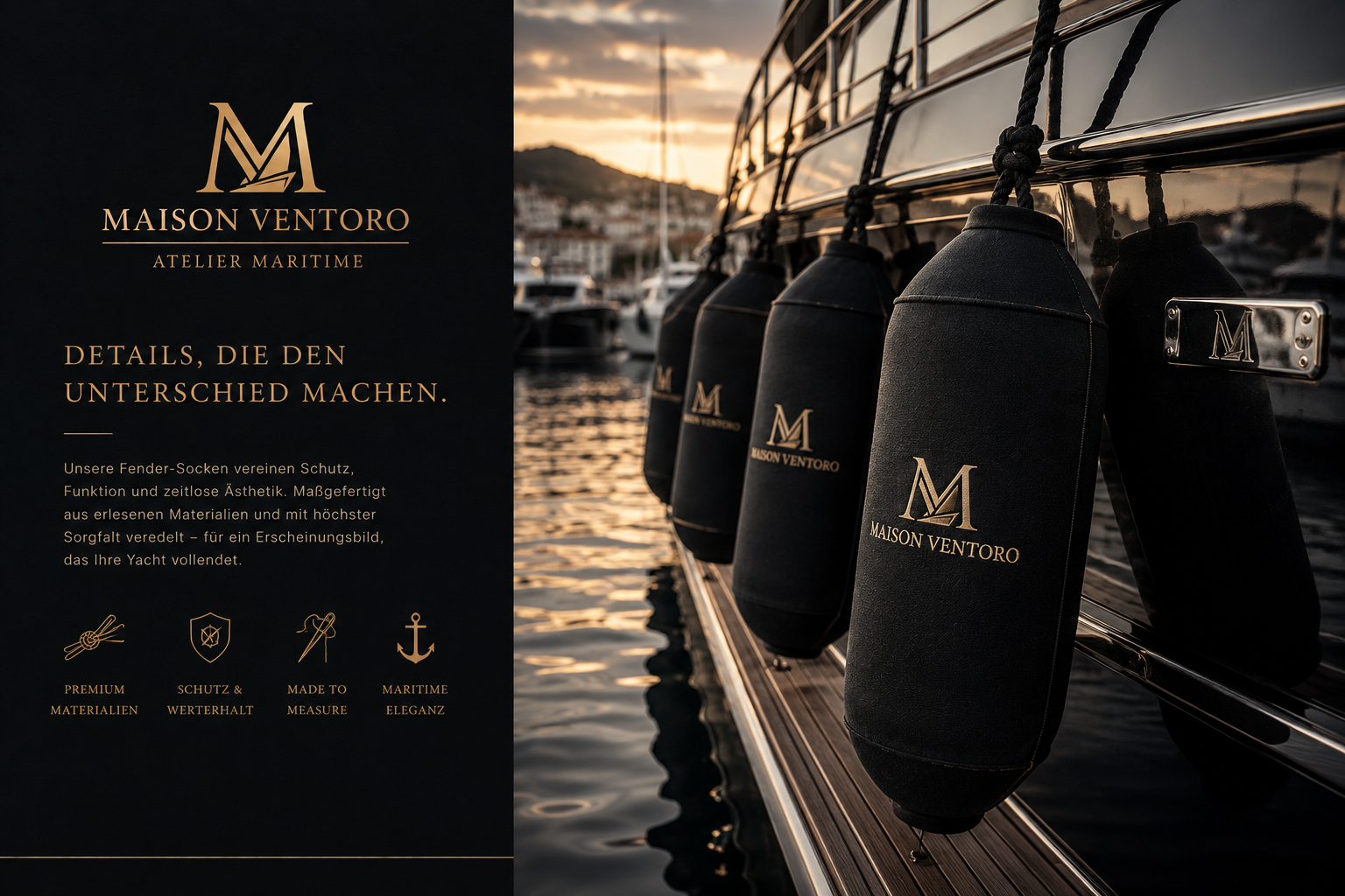 Fender-Socken an einer Luxusyacht