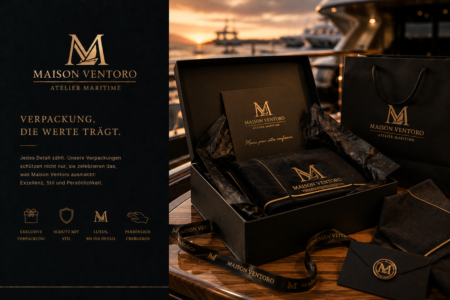 Premium-Verpackung von Maison Ventoro auf einer Yacht